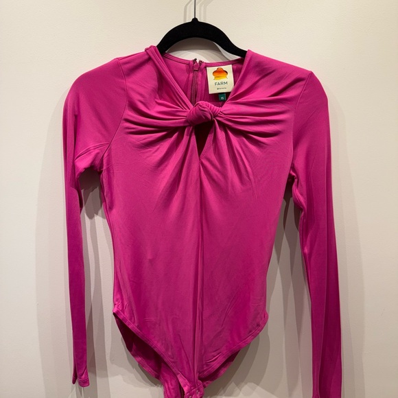 FARM Rio Hot Pink Knot-Neck Long-Sleeve Bodysuit - Picture 2 of 7